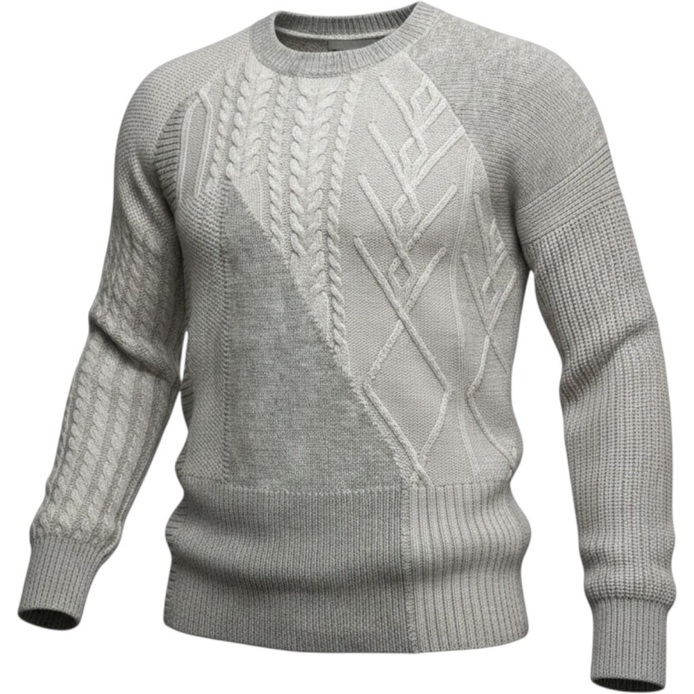 AllSaints Sweater Mens Small Grey Link Jumper Patchwork Cable Knit Wool Alpaca